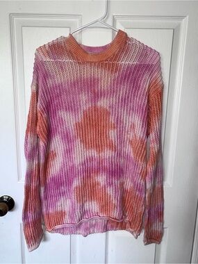 Zara Pink & Orange Open-Knit Crewneck Oversized Sweater Size  Medium women’s